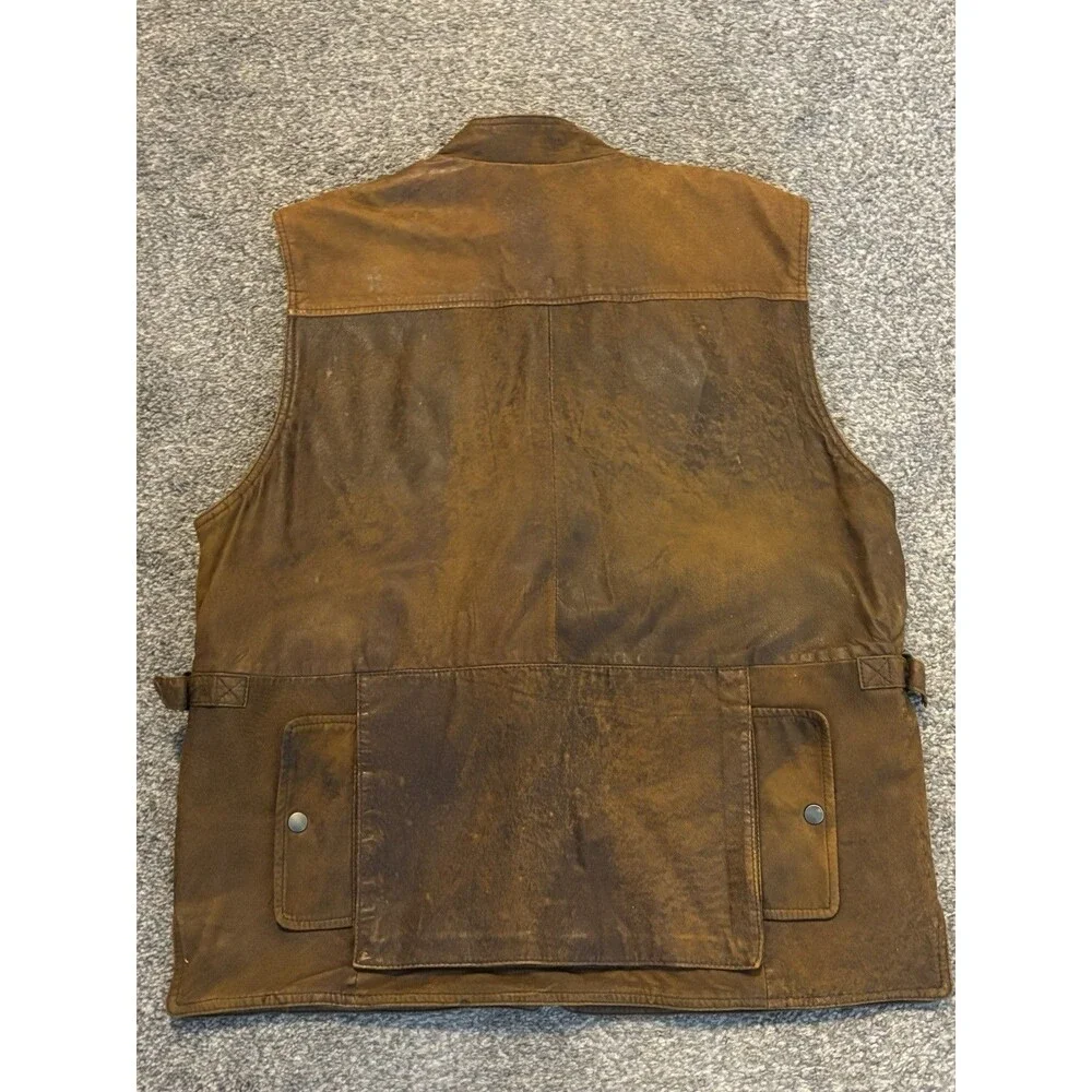 Vintage Banana Republic Leather Safari Vest Mens Large Quilted Liner Cotton